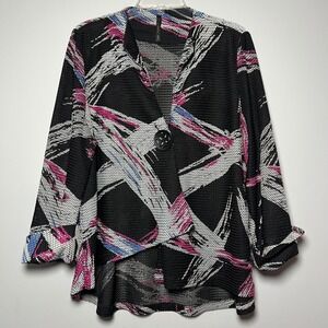 IC by Connie K Textured Mesh Abstract Print Blazer Jacket Womens XL Lagenlook